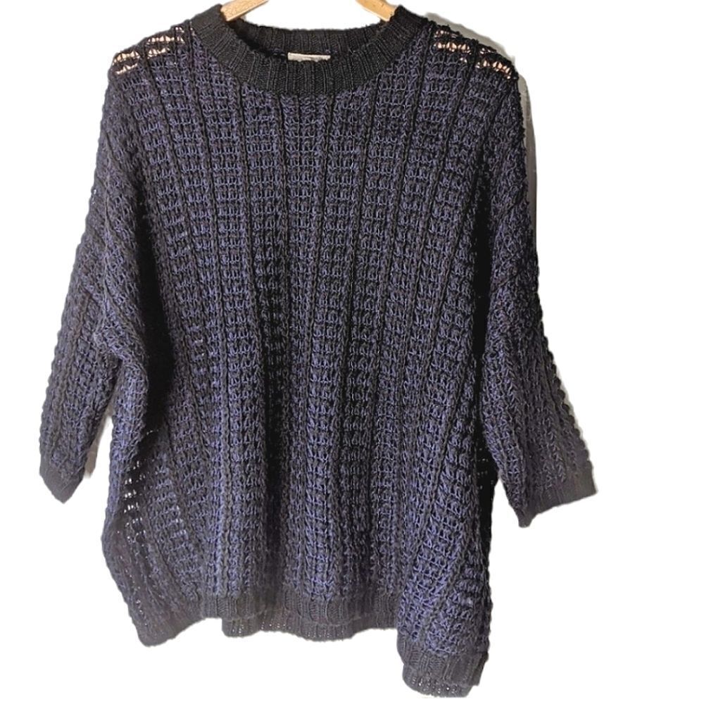 LAmade Blue And Black Woven Wool Blend Oversize Pullover Sweater size S